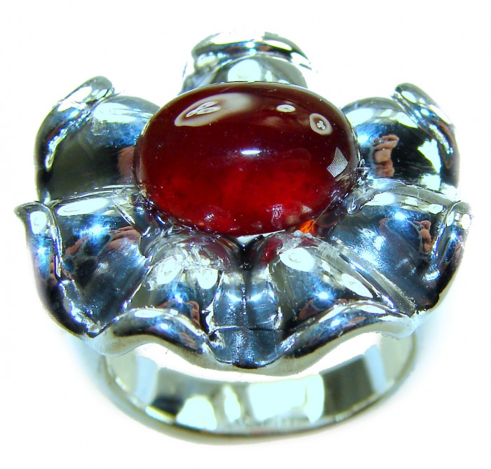 Blue Flower AAAA QUALITY Garnet .925 Sterling Silver handmade Large ring size 8