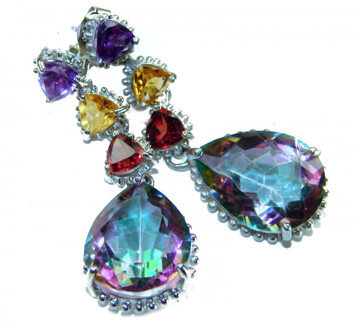 Incredible 14.2 carat Mystic Topaz .925 Sterling Silver handcrafted earrings