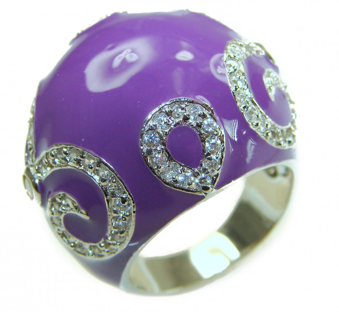 Divine Creation White Jade Enamel .925 Sterling Silver handcrafted Ring s. 8