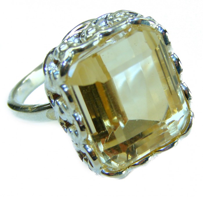 Solid 22.8 carat Genuine Lemon Quartz .925 Sterling Silver handcrafted ring size 8