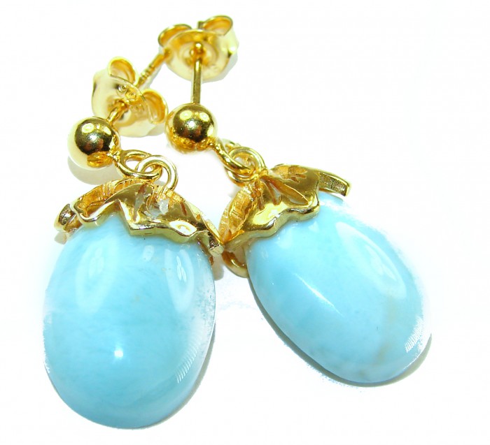 Genuine 10.5 carat Blue Larimar 14K Gold over .925 Sterling Silver handmade earrings