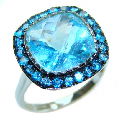 Gabriella 10.2 carat authentic assher cut Swiss Blue Topaz .925 Sterling Silver handcrafted Statement Ring size 9