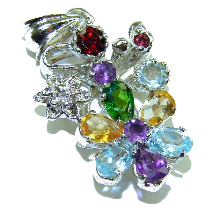 Beauty of Nature floral design 21.5 CARAT Multigem .925 Sterling Silver handcrafted pendant