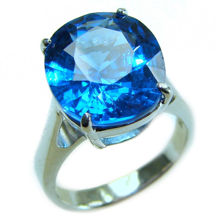 Pacifica 12.5 carat authentic Swiss Blue Topaz .925 Sterling Silver handmade Statement Ring size 5 3/4