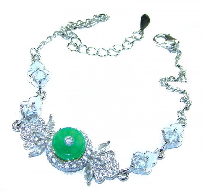 Art Deco - 4.8 carat Jade enamel .925 Sterling Silver handmade Statement Bracelet