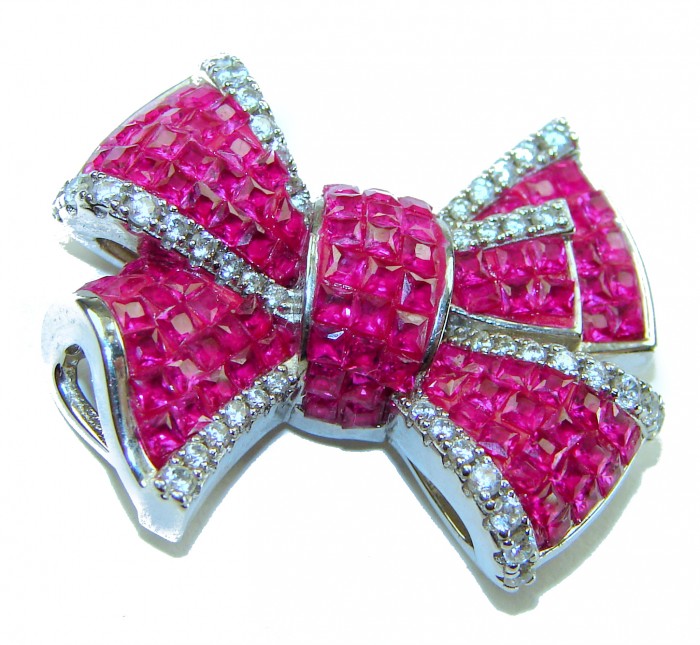 Heirloom blue Bow Genuine 17.5 carat Ruby .925 Sterling Silver handmade Pendant
