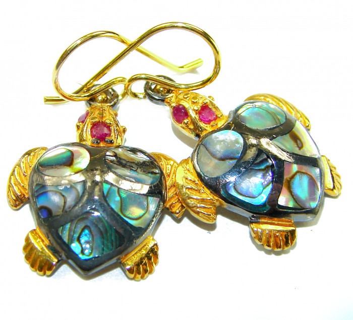 SEA TURTLES Style genuine Pearl 18K Gold over .925 Sterling Silver earrings