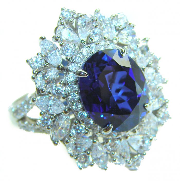 Precious Design oval cut 8.9 CARAT Tanzanite .925 Sterling Silver Statement Ring s. 8 1/4 - video