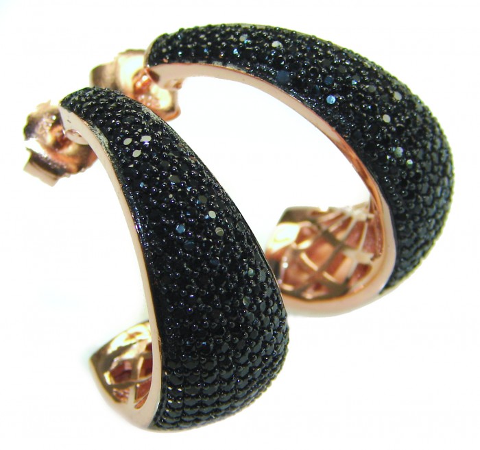 Authentic 6.2 carat Black Diamond 22K Rose Gold over .925 Sterling Silver handcrafted .925 Sterling Silver handcrafted earrings