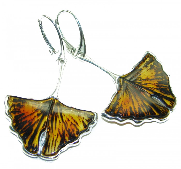 Wonderful Butterflies carved Baltic Polish Amber .925 Sterling Silver earrings