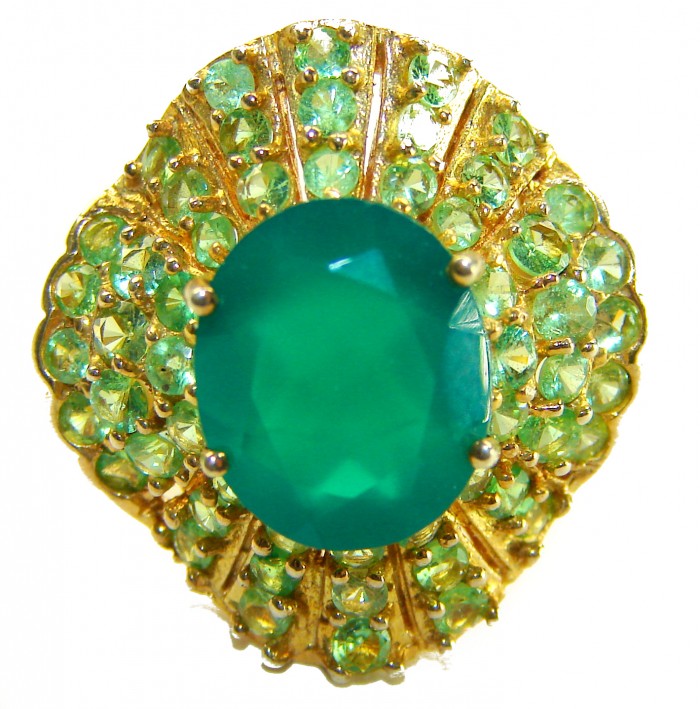 Elizabeth 4 Prong oval cut 5.9 carat Colombian Emerald .925 Sterling Silver dipped in 22K GOLD handcrafted Ring size 7