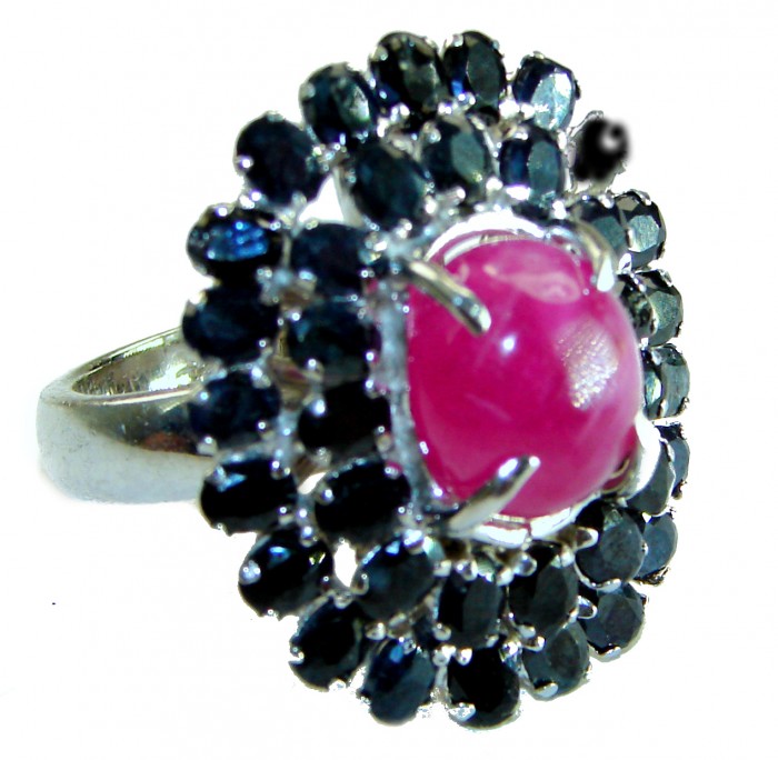 Bella Rosa Genuine 26.2 CARAT Ruby Sapphire .925 Sterling Silver Large Statement Ring size 7