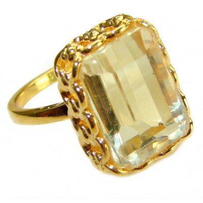 18.8 carat Genuine Lemon Quartz 14K Gold over .925 Sterling Silver handcrafted ring size 9 1/4