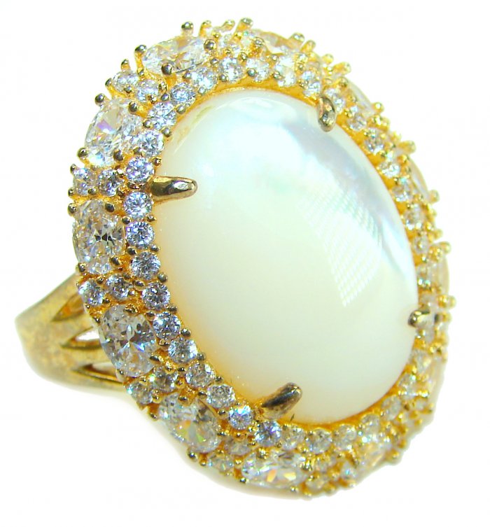 Luxurious Blister Pearl 1.23 carat lab. grown diamonds 18K Gold over .925 Sterling Silver brilliantly handcrafted ring s. 8 1/4 - video