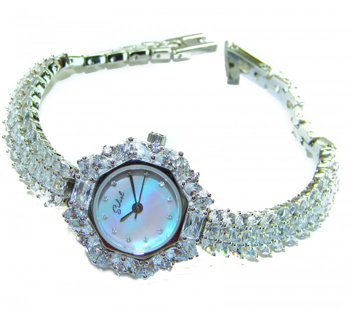 Precious 95.8 carat natural White Topaz .925 Sterling Silver handmade Bracelet - Watch