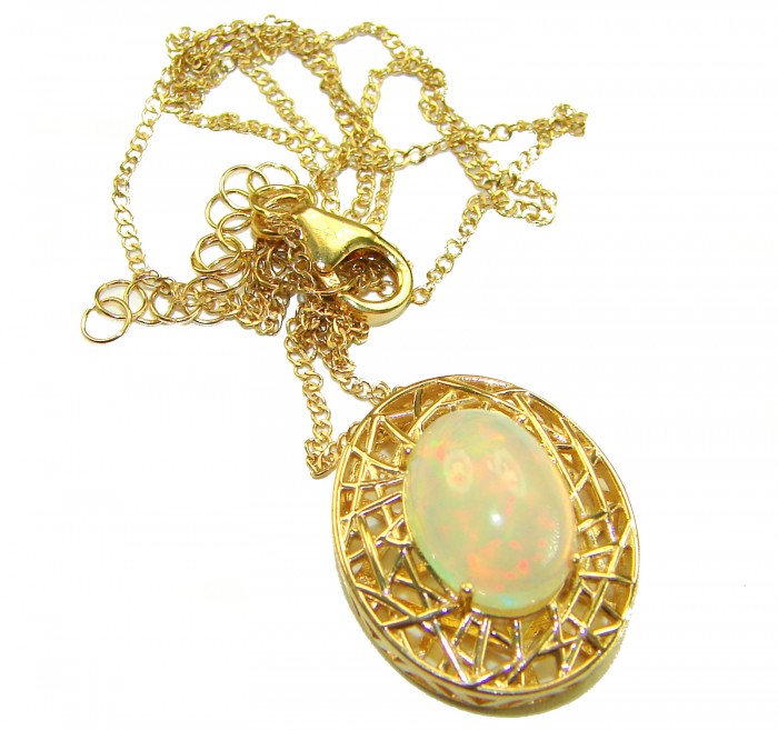 Earth Treasure Authentic 16.8 carat Golden Ethiopian Opal 22K Gold over .925 Sterling Silver handcrafted Statament Necklace