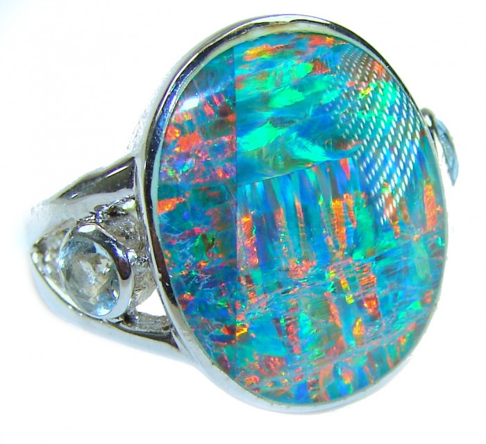 Endless Ocean Genuine 18.2 carat Australian Opal .925 Sterling Silver handmade Ring size 6
