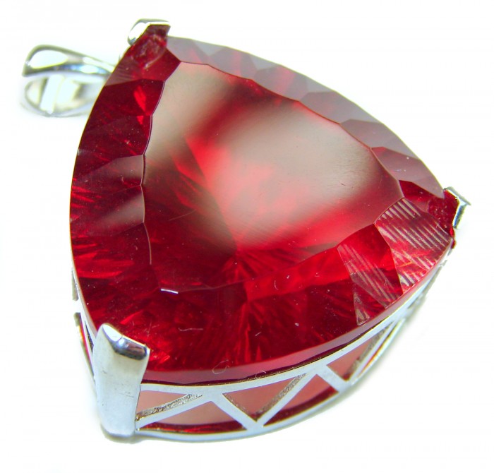Very Rare! Trillion Cut Perfect 44.5 carat Volcanic Helenite .925 Sterling Silver handcrafted Pendant