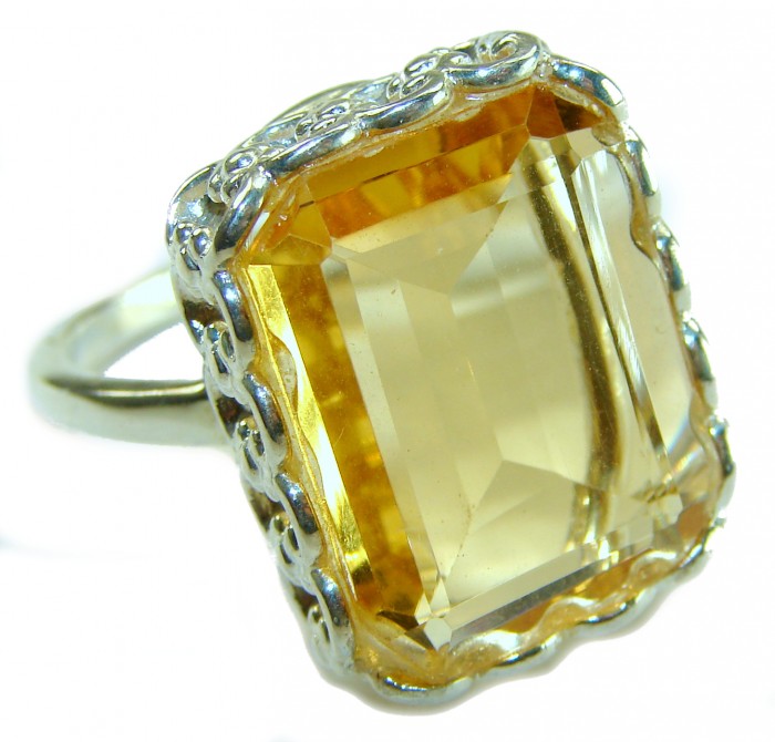 Solid 22.8 carat Genuine Lemon Quartz .925 Sterling Silver handcrafted ring size 10 1/4