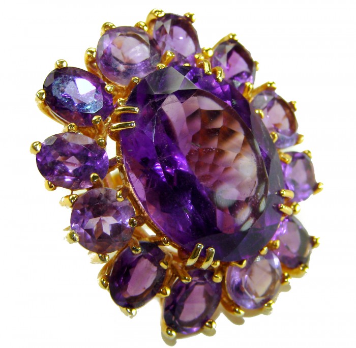 Purple Odyssey 59.5 carat natural Purple Amethyst 18K Gold over .925 Sterling Silver Handcrafted Ring size 7