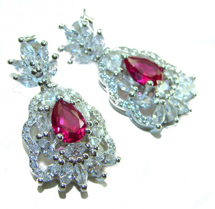 Magnificent Jewel 8.5 carat Ruby .925 Sterling Silver handcrafted incredible earrings