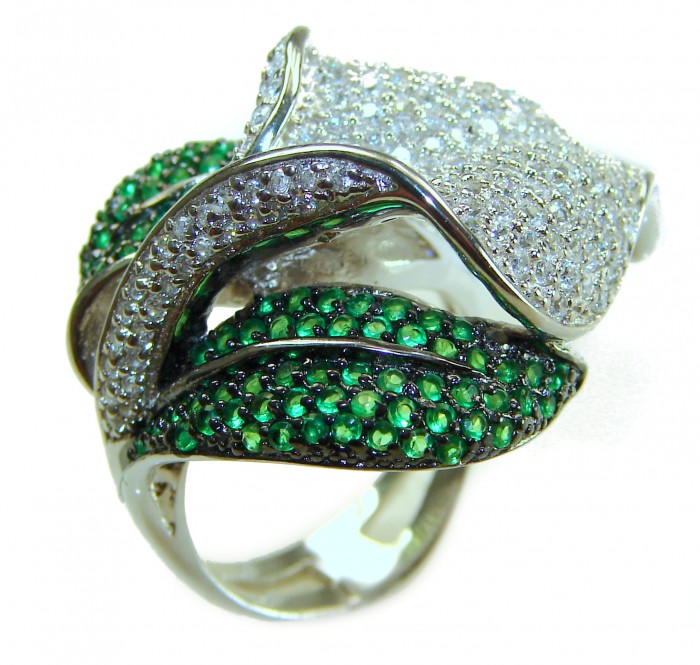 Gabriella 22.2 carat authentic Colombian Emerald .925 Sterling Silver handcrafted Statement Ring size 6 1/4
