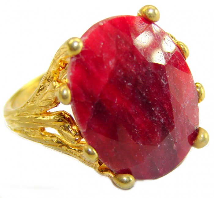 Enchanted Beauty 25.9 carat natural Kashmir Ruby 18K Gold over .925 Sterling Silver Huge handcrafted Ring s. 9