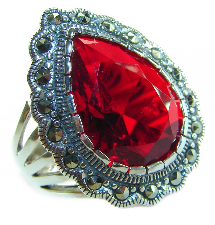 Crimson Fire Authentic 12.4 carat Garnet .925 Sterling Silver brilliantly handcrafted large Statement Ring size 7 1/4