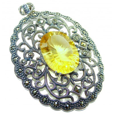 Luxury genuine 19.5 CARAT oval cut Golden Topaz .925 Sterling Silver handmade Pendant