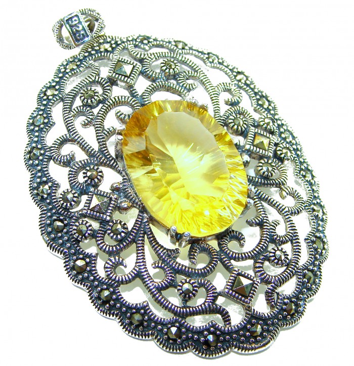 Luxury genuine 19.5 CARAT oval cut Golden Topaz .925 Sterling Silver handmade Pendant