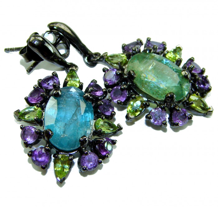 Fabulous 20.7 carat Aquamarine black rhodium over .925 Sterling Silver Handcrafted Statement earrings