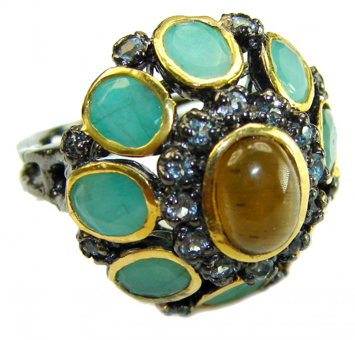 Serenity 12.5 carat Golden Calcite Emerald black Rhodium over .925 Sterling Silver Ring s. 6