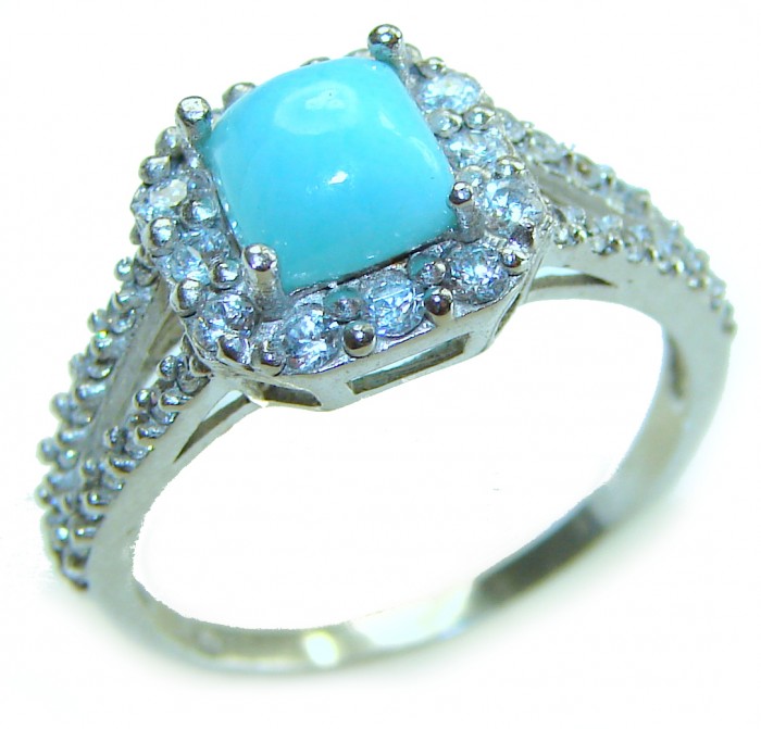 Caribbean Beauty 4.5 carat Genuine Blue Larimar .925 Sterling Silver handmade ring size 7