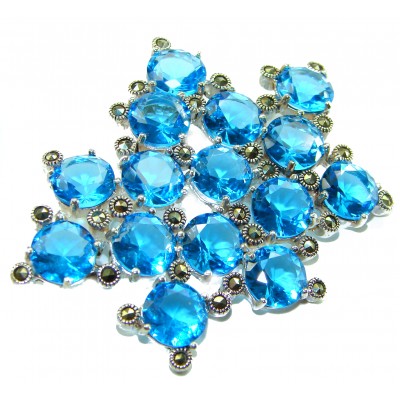 Blue Galaxy Authentic 45.5 carat Swiss Blue Topaz .925 Sterling Silver DIPPED IN RHODIUM handmade LARGE Pendant - Brooch