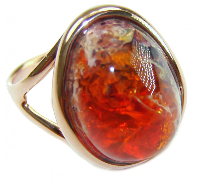 Queen of Fire best quality 14.4 carat Mexican Opal 18K Rose Gold over .925 Sterling Silver handmade ring 8 1/4
