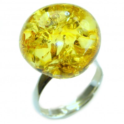 Golden Sphere Authentic Baltic Amber .925 Sterling Silver handcrafted ring; s. 8