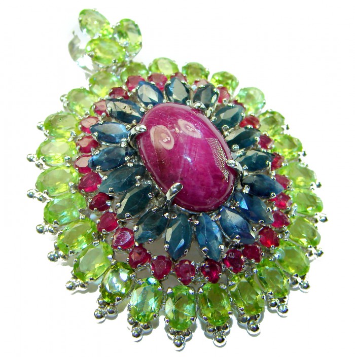 Giovanna- Victorian style - 49.5 carat Authentic Star Ruby .925 Sterling Silver handcrafted Pendant Brooch