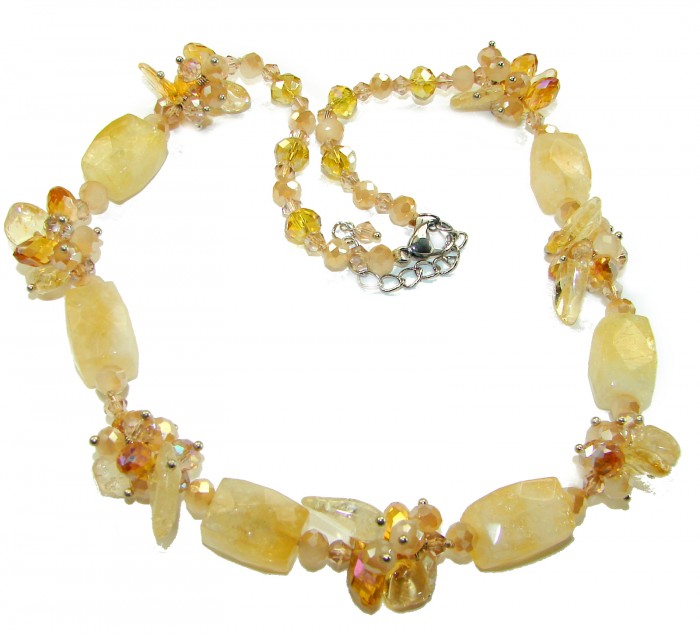 Dazzling vintage natural rough Citrine 14K Gold over .925 Sterling Silver handcrafted Large necklace