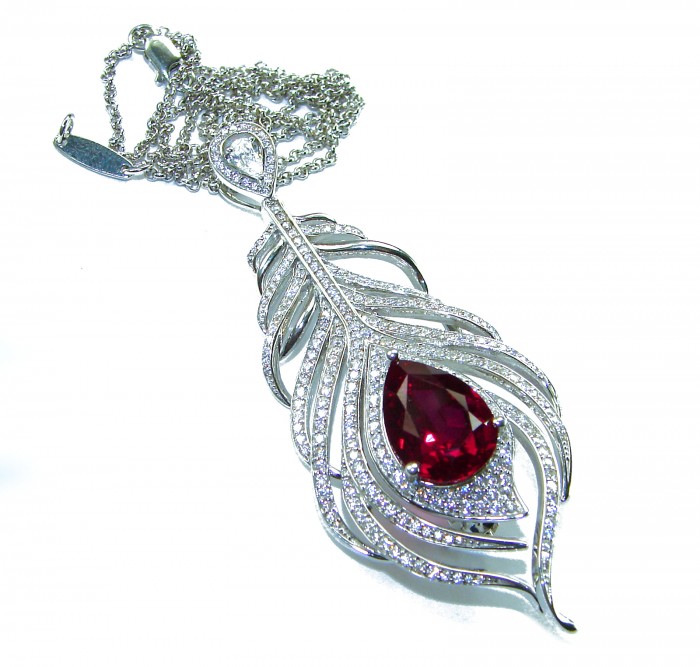 Magic Feather 10.2 carat Ruby .925 Sterling Silver .925 Sterling Silver Statement Necklace