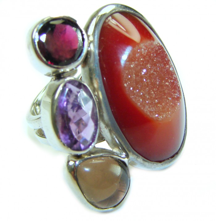 Top quality 25.2 carat Druzy Agate .925 Sterling Silver Handcrafted Large Ring size 7