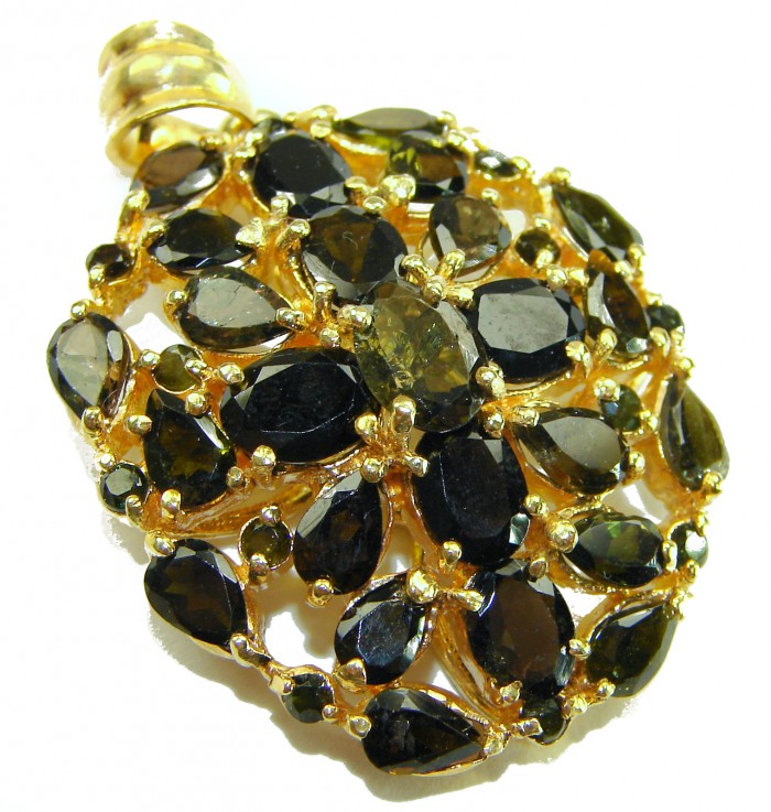 Vintage Design - 20.2 carat deep blue Sapphire .925 Sterling Silver dipped in 18K Gold handcrafted PENDANT