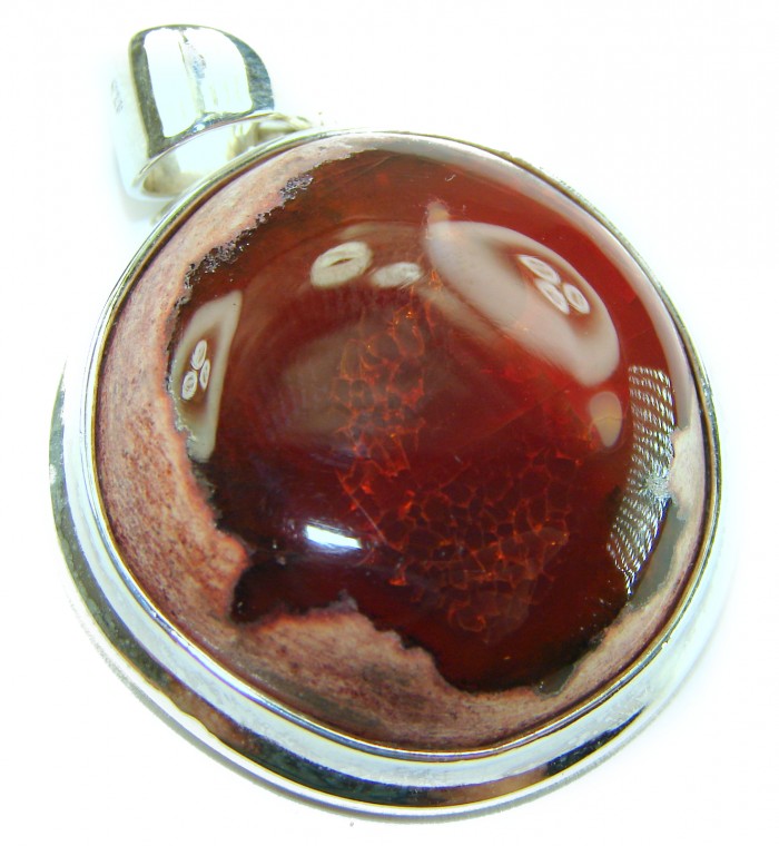 Inner Fire Natural 29.2 carat Mexican Fire Opal .925 Sterling Silver handmade Pendant