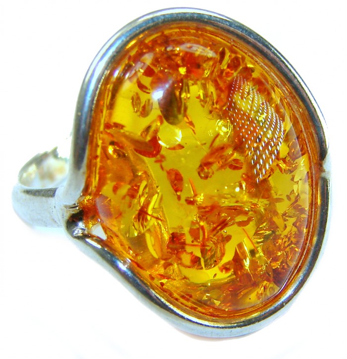 Beauty of the Sea - Natural Baltic Amber .925 Sterling Silver handcrafted ring; s. 7 adjustable