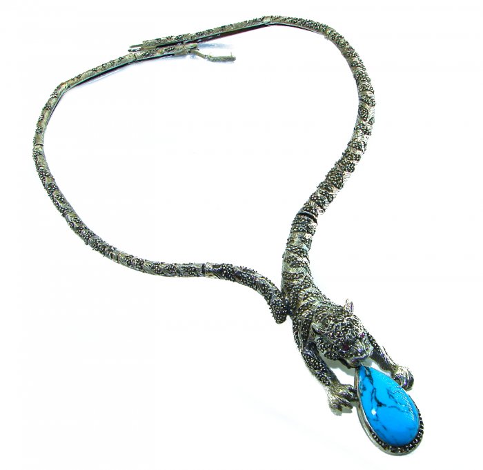 La panthere Turquoise Marcasite .925 Sterling Silver handcrafted SPECTACULAR necklace - video