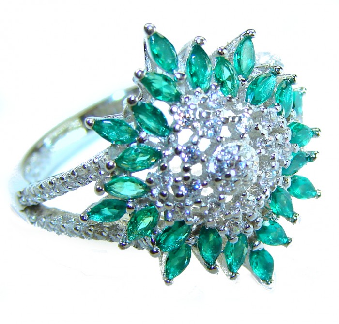 Authentic 5.2 carat Colombian Emerald .925 Sterling Silver handcrafted Ring size 7 1/2