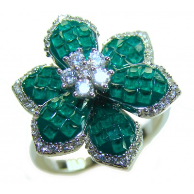 Authentic 12.2 carat Colombian Emerald .925 Sterling Silver handcrafted Ring size 6