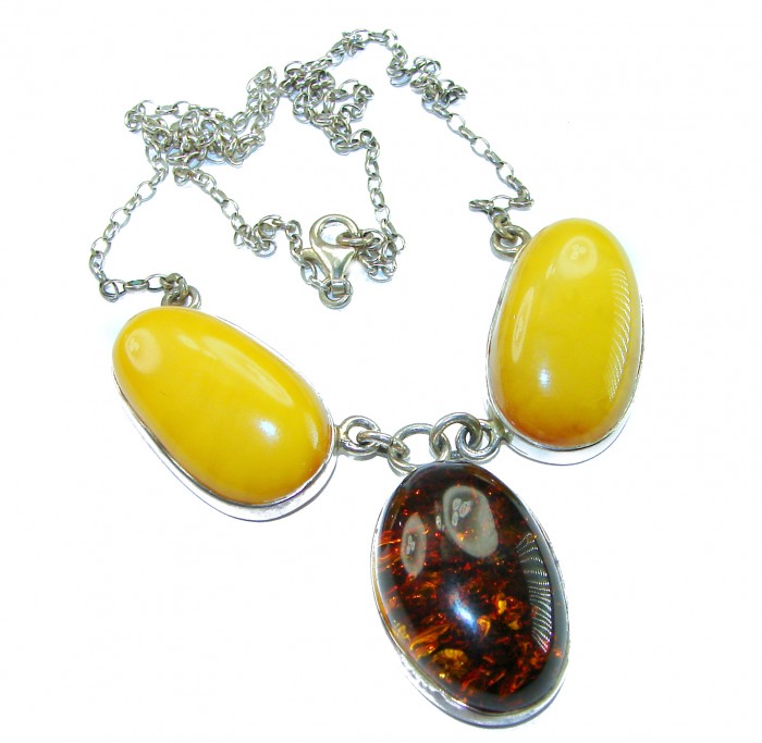 Wonderful 2 Colors Elegant Genuine Baltic Amber .925 Silver handcrafted Necklace