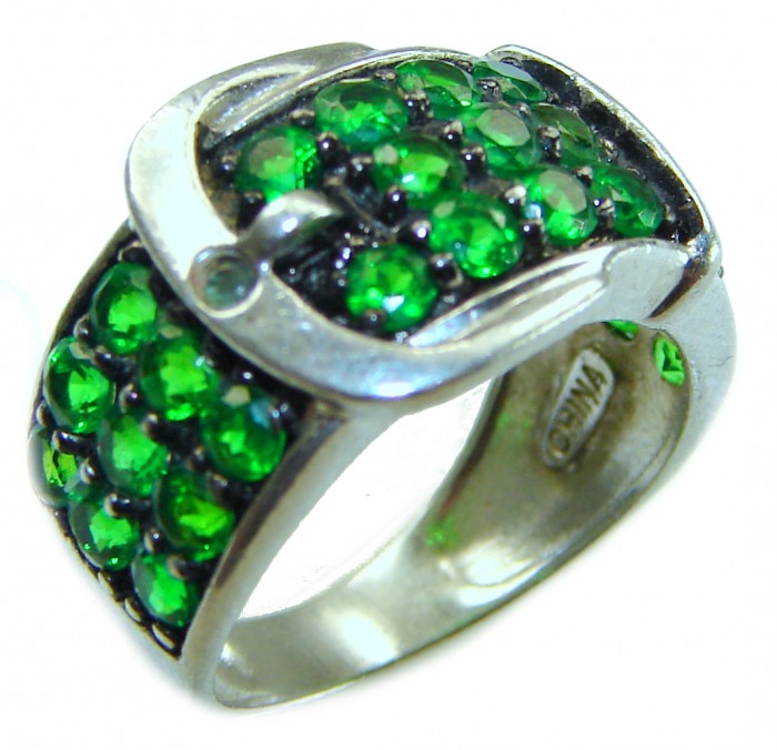 Green Belt 10.2 CARAT Chrome Diopside .925 Sterling Silver Statement Ring s. 5