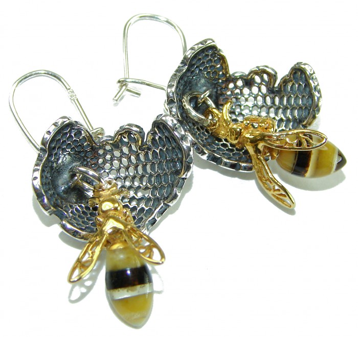 Very Special product - Wonderful Bees Baltic Amber .925 Sterling Silver entirely handcrafted earrings