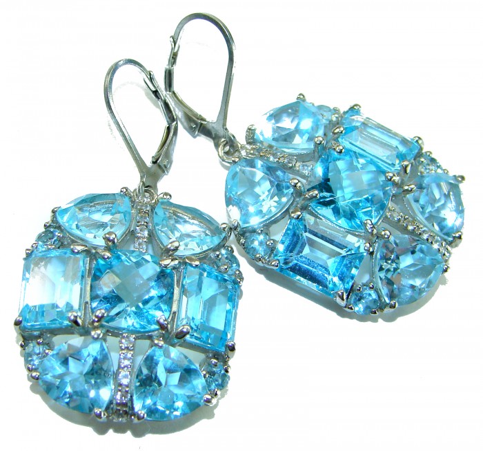 Atlantica 33.7 carat Swiss Blue Topaz .925 Sterling Silver Handcrafted Statement earrings